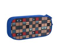 HAHAFU American Flag Patchwork Double Layer Large Capacity Pencil Case, Full Print Oxford-Cloth Pencil Pouch with Multiple Compartments,Customizable Smooth Zipper Stationery Bag