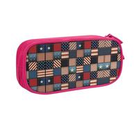 HAHAFU American Flag Patchwork Double Layer Large Capacity Pencil Case, Full Print Oxford-Cloth Pencil Pouch with Multiple Compartments,Customizable Smooth Zipper Stationery Bag