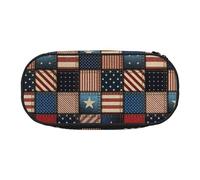 HAHAFU American Flag Patchwork Double Zipper Pencil Case Makeup Bag,Large Capacity Crush-Resistant Polyester Organizer with 4 Pen Slots and Mesh Pocket for School Office Travel (Full Print Design)