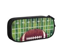 HAHAFU American Football Field and Ball Double Layer Large Capacity Pencil Case, Full Print Oxford-Cloth Pencil Pouch with Multiple Compartments,Customizable Smooth Zipper Stationery Bag