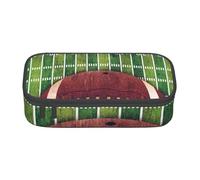 HAHAFU American Football Field and Ball Durable Large Capacity Pencil Case with Multiple Compartments,Print Water-Resistant Polyester School Supplies Organizer (Square Design)