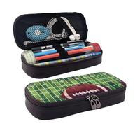 HAHAFU American Football Field and Ball Pencil Case for Girls Boys,Leather Personalised Print Large Stationery Pencil Case with Compartments.
