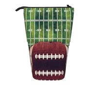 HAHAFU American Football Field and Ball Telescopic Pencil Case, Oxford-Cloth Adjustable Pencil Pouch with Zipper, Multi-Functional Portable Stationery Bag for School Office