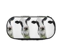 HAHAFU Animal Funny Cow Head Black White Double Zipper Pencil Case Makeup Bag,Large Capacity Crush-Resistant Polyester OrganizerFor School Office Travel