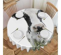HAHAFU Animal Funny Cow Head Black White Round Lace Tablecloth 60 Inch,Print Water-Resistant Polyester Fabric,No Wrinkle,Washable Table Cover For Dining Kitchen Coffee Table