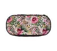 HAHAFU Animal Tiger Leopard Print Rose Flower Double Zipper Pencil Case Makeup Bag,Large Capacity Crush-Resistant Polyester Organizer for School Office Travel