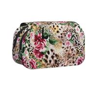 HAHAFU Animal Tiger Leopard Print Rose Flower Flip-Top Double-Layer Pencil Case,Large Capacity (Holds 50 Pens/Pencis),Full-Print Durable Polyester School Office Supplies