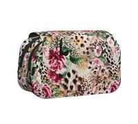 HAHAFU Animal Tiger Leopard Print Rose Flower Flip-Top Double-Layer Pencil Case,Large Capacity (Holds 50 Pens/Pencis),Full-Print Durable Polyester School Office Supplies