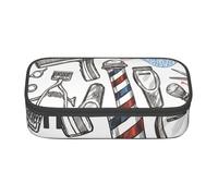 HAHAFU Barber Shop Monochrome Style Durable Large Capacity Pencil Case with Multiple Compartments,Print Water-Resistant Polyester School Supplies Organizer (Square Design)