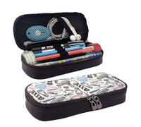 HAHAFU Barber Shop Monochrome Style Pencil Case for Girls Boys,Leather Personalised Print Large Stationery Pencil Case with Compartments.