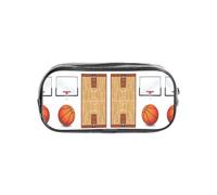 HAHAFU Basketball Court Backboard Clear Pencil Case with Full Print On Front Panel,Transparent PVC Pouch, Lightweight Wear-Resistant, Zipper Closure for School, Office, Travel
