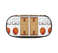 HAHAFU Basketball Court Backboard Double Zipper Pencil Case Makeup Bag,Large Capacity Crush-Resistant Polyester OrganizerFor School Office Travel