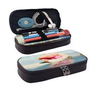 HAHAFU Beach Conch Seascape Leather Pencil Case for Girls Boys,Personalised Print Large Stationery Pencil Case with Compartments.