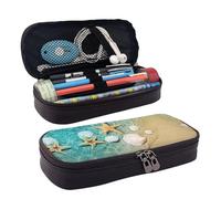HAHAFU Beach Leather Pencil Case for Girls Boys,Personalised Print Large Stationery Pencil Case with Compartments.