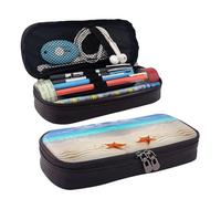 HAHAFU Beach Leather Pencil Case for Girls Boys,Personalised Print Large Stationery Pencil Case with Compartments.
