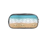 HAHAFU Beach Sand Clear Pencil Case with Full Print On Front Panel,Transparent PVC Pouch, Lightweight Wear-Resistant, Zipper Closure for School, Office, Travel