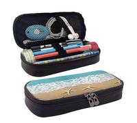 HAHAFU Beach Sand Pencil Case for Girls Boys,Leather Personalised Print Large Stationery Pencil Case with Compartments.