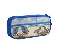 HAHAFU Beach Scene with Chairs Double Layer Large Capacity Pencil Case, Full Print Oxford-Cloth Pencil Pouch with Multiple Compartments,Customizable Smooth Zipper Stationery Bag