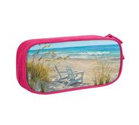 HAHAFU Beach Scene with Chairs Double Layer Large Capacity Pencil Case, Full Print Oxford-Cloth Pencil Pouch with Multiple Compartments