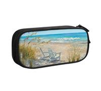 HAHAFU Beach Scene with Chairs Double Layer Large Capacity Pencil Case, Full Print Oxford-Cloth Pencil Pouch with Multiple Compartments