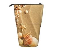 HAHAFU Beach Sea Shell Sand Telescopic Pencil Case, Oxford-Cloth Adjustable Pencil Pouch with Zipper, Multi-Functional Portable Stationery Bag for School Office
