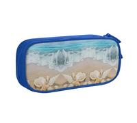 HAHAFU Beach Seashell Double Layer Large Capacity Pencil Case, Full Print Oxford-Cloth Pencil Pouch with Multiple Compartments,Customizable Smooth Zipper Stationery Bag