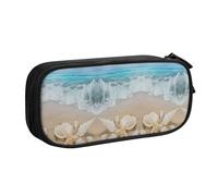 HAHAFU Beach Seashell Double Layer Large Capacity Pencil Case, Full Print Oxford-Cloth Pencil Pouch with Multiple Compartments,Customizable Smooth Zipper Stationery Bag
