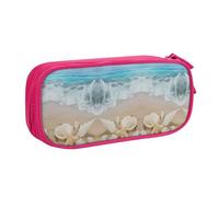 HAHAFU Beach Seashell Double Layer Large Capacity Pencil Case, Full Print Oxford-Cloth Pencil Pouch with Multiple Compartments,Customizable Smooth Zipper Stationery Bag