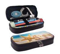 HAHAFU Beach Shells Pencil Case for Girls Boys,Leather Personalised Print Large Stationery Pencil Case with Compartments.