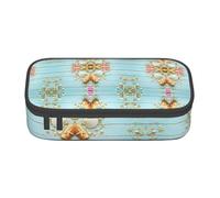 HAHAFU Beach Theme Seashells Durable Large Capacity Pencil Case with Multiple Compartments,Print Water-Resistant Polyester School Supplies Organizer (Square Design)