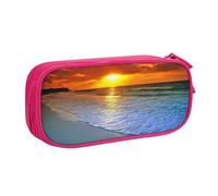 HAHAFU Beach with Sunset Double Layer Large Capacity Pencil Case, Full Print Oxford-Cloth Pencil Pouch with Multiple Compartments