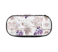 HAHAFU Beautiful Grape Leaves Double Zipper Pencil Case Makeup Bag,Large Capacity Crush-Resistant Polyester Organizer with 4 Pen Slots and Mesh Pocket for School Office Travel (Full Print Design)
