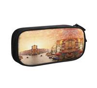 HAHAFU Beautiful Venice Canal View Double Layer Large Capacity Pencil Case, Full Print Oxford-Cloth Pencil Pouch with Multiple Compartments,Customizable Smooth Zipper Stationery Bag