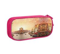 HAHAFU Beautiful Venice Canal View Double Layer Large Capacity Pencil Case, Full Print Oxford-Cloth Pencil Pouch with Multiple Compartments,Customizable Smooth Zipper Stationery Bag