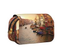 HAHAFU Beautiful Venice Canal View Flip-Top Double-Layer Pencil Case,Large Capacity (Holds 50 Pens/Pencis),Full-Print Durable Polyester School Office Supplies