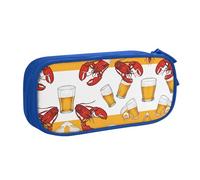 HAHAFU Beer and Crawfish Pattern Double Layer Large Capacity Pencil Case, Full Print Oxford-Cloth Pencil Pouch with Multiple Compartments,Customizable Smooth Zipper Stationery Bag
