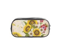 HAHAFU Bees Sunflowers Rose Flowers Clear Pencil Case with Full Print On Front Panel,Transparent PVC Pouch, Lightweight Wear-Resistant, Zipper Closure for School, Office, Travel