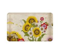 HAHAFU Bees Sunflowers Rose Flowers Flannel Doormat 49x80cm,Non-Slip Rubber Backing,Absorbent And Dirt Trapping,Entrance Rug For Indoor/Outdoor Use