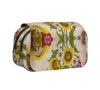 HAHAFU Bees Sunflowers Rose Flowers Flip-Top Double-Layer Pencil Case,Large Capacity (Holds 50 Pens/Pencis),Full-Print Durable Polyester School Office Supplies