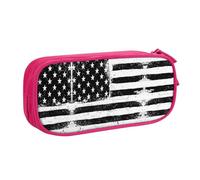 HAHAFU Black and White American Flag Double Layer Large Capacity Pencil Case, Full Print Oxford-Cloth Pencil Pouch with Multiple Compartments,Customizable Smooth Zipper Stationery Bag