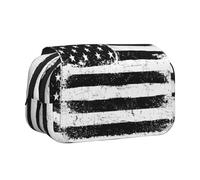 HAHAFU Black and White American Flag Flip-Top Double-Layer Pencil Case,Large Capacity (Holds 50 Pens/Pencis),Full-Print Durable Polyester School Office Supplies