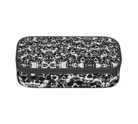 HAHAFU Black and White Human Skull Durable Large Capacity Pencil Case with Multiple Compartments,Print Water-Resistant Polyester School Supplies Organizer (Square Design)