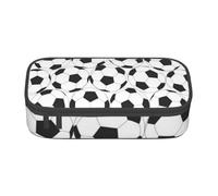 HAHAFU Black and White Soccer Ball Pattern Durable Large Capacity Pencil Case with Multiple Compartments,Print Water-Resistant Polyester School Supplies Organizer (Square Design)