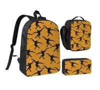 HAHAFU Black Gibbon Monkey 17 Inch School Backpack Set with Pencil Case and Lunch Bag,Matching Print Design,Durable Polyester School Bag for Kids Teens Boys Girls