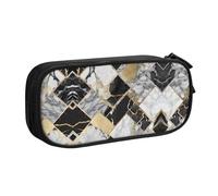 HAHAFU Black Marble Texture Gold Double Layer Large Capacity Pencil Case, Full Print Oxford-Cloth Pencil Pouch with Multiple Compartments,Customizable Smooth Zipper Stationery Bag