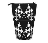 HAHAFU Black White Formula Checkered Flags Pattern Telescopic Pencil Case, Oxford-Cloth Adjustable Pencil Pouch with Zipper, Multi-Functional Portable Stationery Bag for School Office