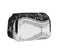 HAHAFU Black White Music Note Flip-Top Double-Layer Pencil Case,Large Capacity (Holds 50 Pens/Pencis),Full-Print Durable Polyester School Office Supplies