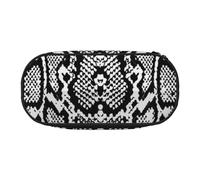 HAHAFU Black White Snake Skin Double Zipper Pencil Case Makeup Bag,Large Capacity Crush-Resistant Polyester Organizer with 4 Pen Slots and Mesh Pocket for School Office Travel (Full Print Design)