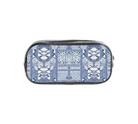 HAHAFU Blue Polynesian Maori Tribal Pattern Clear Pencil Case with Full Print On Front Panel,Transparent PVC Pouch, Lightweight Wear-Resistant, Zipper Closure for School, Office, Travel