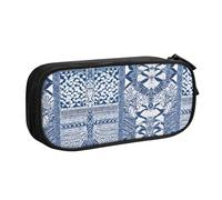 HAHAFU Blue Polynesian Maori Tribal Pattern Double Layer Large Capacity Pencil Case,Print Oxford-Cloth Pencil Pouch with Multiple Compartments